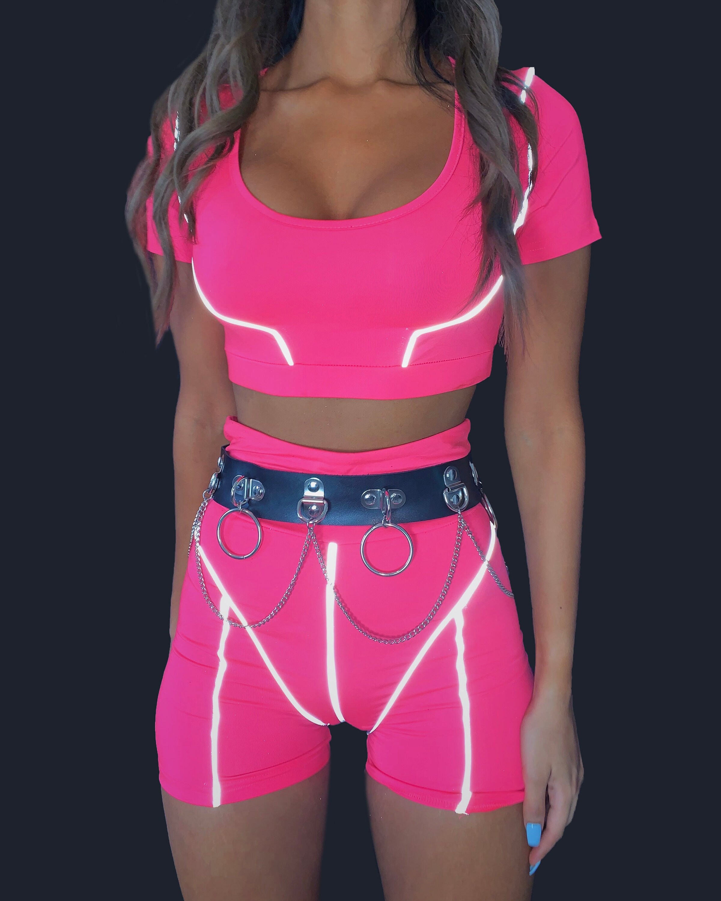 Hot pink biker shop shorts set