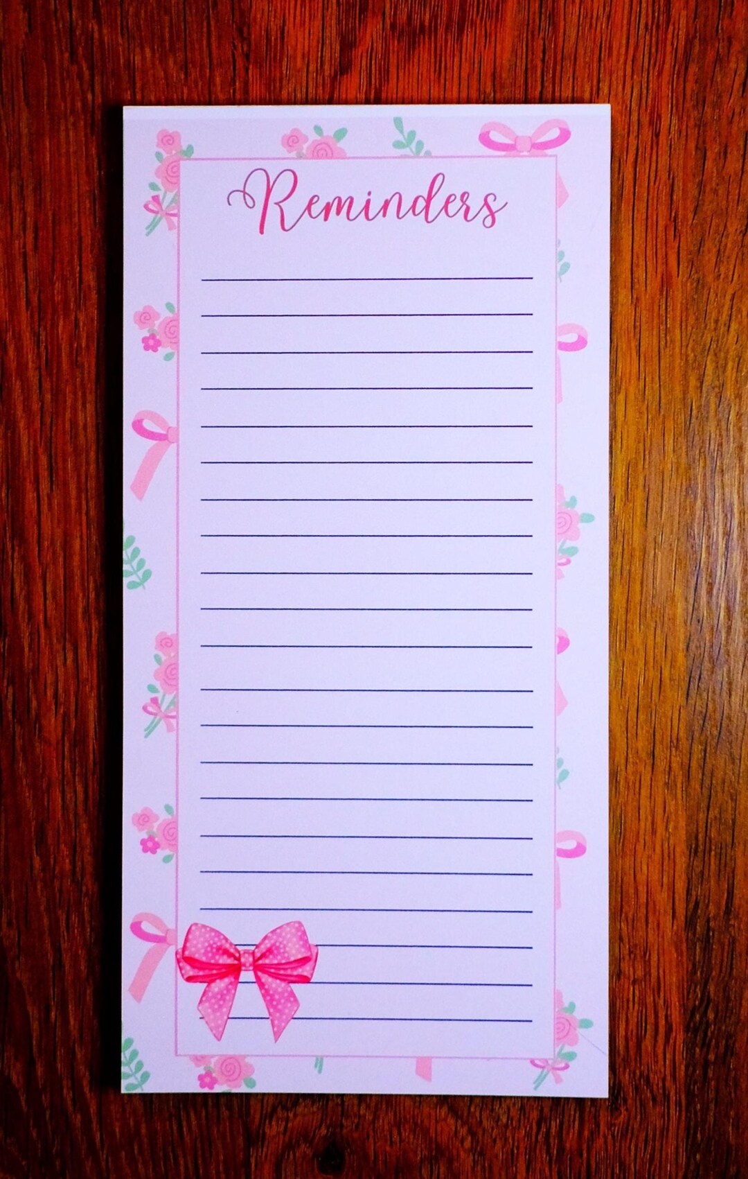 Notepad Reminder Notes Whimsical Reminders Notepad, Handmade, Notes, Lined, Pink, Bows, Gift ...