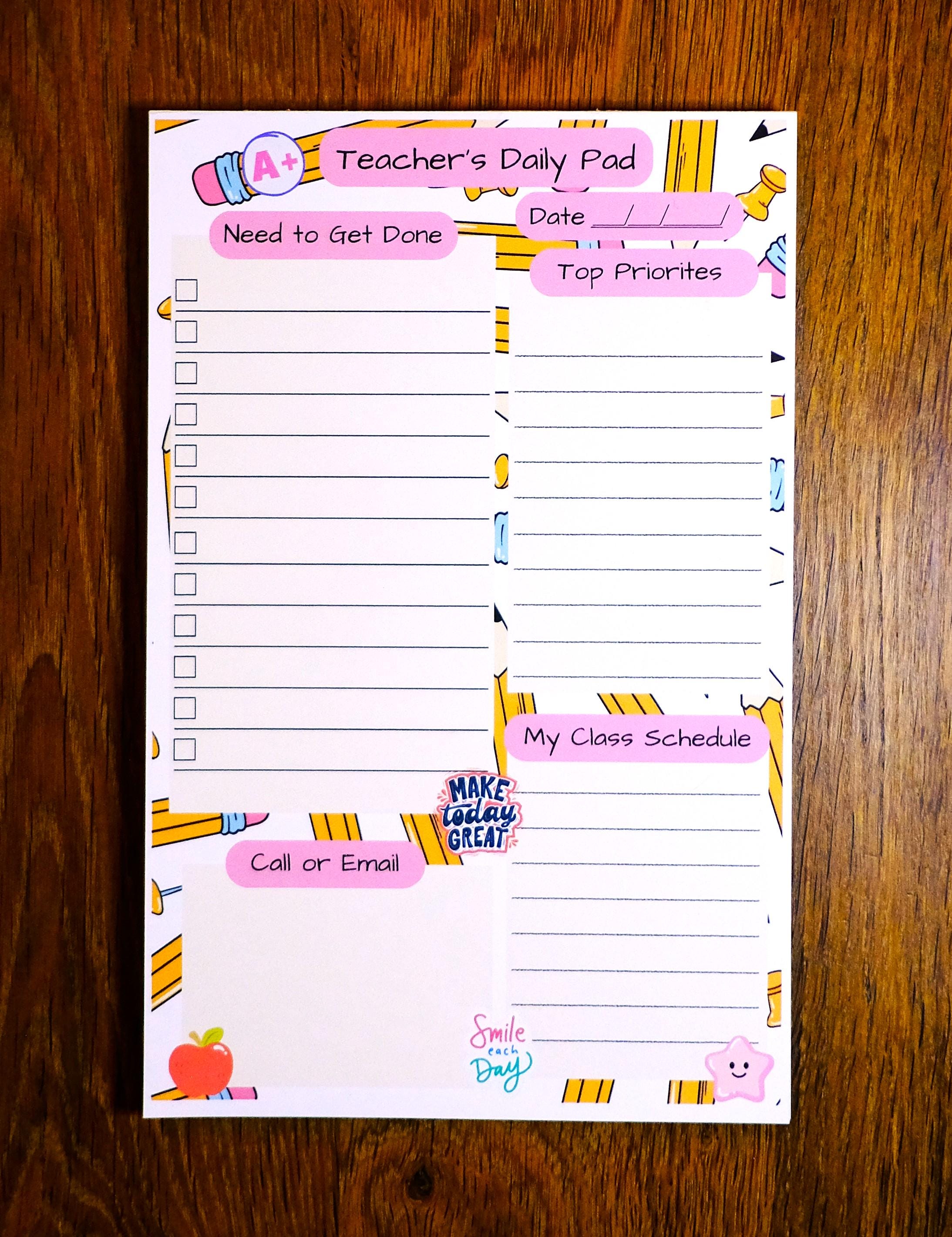 Teacher's Daily Pad Notepad, Handmade, Organize, Pages, Schedule, Calls ...
