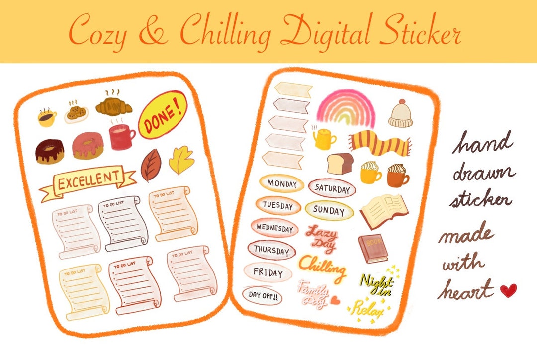 Cozy & Chilling Digital Goodnotes Sticker, Precropped, Cute Planner ...
