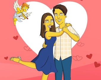 Valentines Day, Valentines Day Gift , Simpsons, Simpsons portrait, Cartoon portrait,, Valentines Day Portrait, Valentines, Couple Portrait