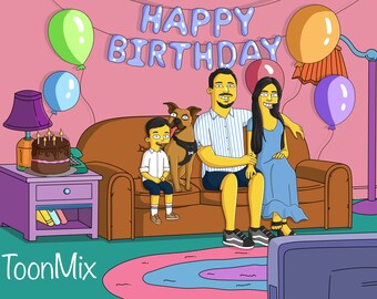 Gifts for him boyfriend , birthday Simpson, birthday caricature, birthday gift, Simpsons portrait