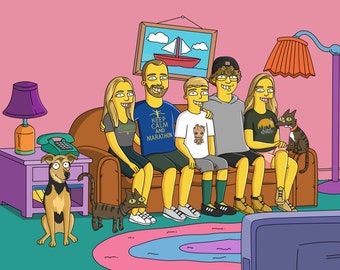 Simpsons portrait,Simpsons family portrait custom, Simpsons family portrait custom canvas, family portrait illustration