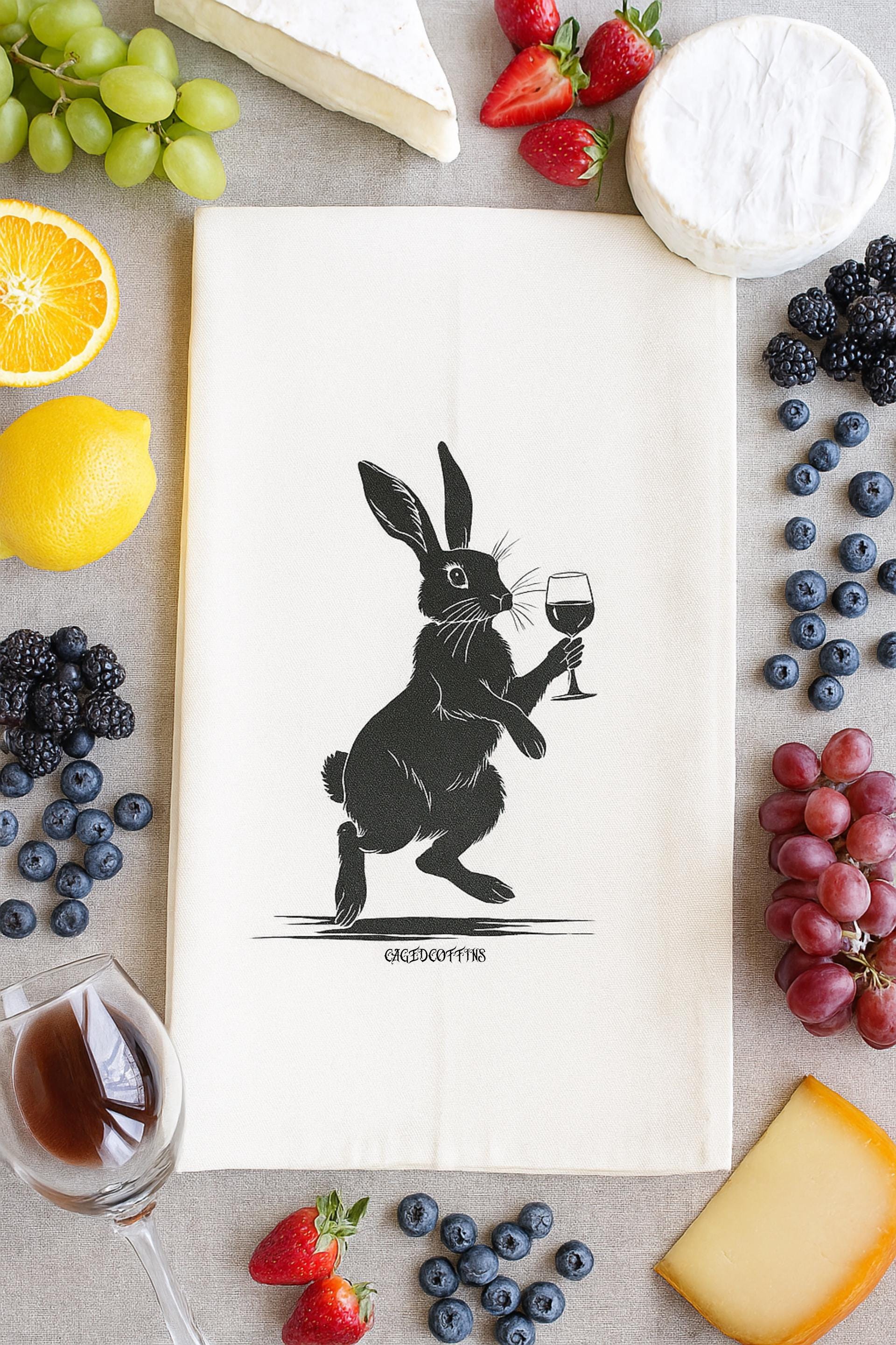 Torchon en coton fantaisie lapin bordeaux, décoration de cuisine, cadeau pour les amateurs de thé, serviette lapin, décoration de Pâques, décoration d'Halloween, cadeau gothique pour la maison