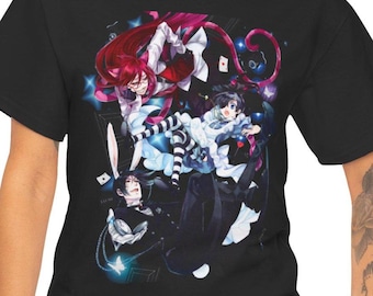 T-shirt graphique Black Butler Ciel in Wonderland, T-shirt anime gothique, chemise unisexe noire, produits dérivés Kuroshitsuji, cadeau manga