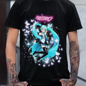 Hatsune Miku Butterfly Shirt, Aesthetic Vocaloid Tee, Y2K Anime T-Shirt, Kawaii Vaporwave Miku Top