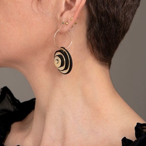 Black & Gold Spiral Statement Earrings Elegant Textile Earrings, Avant Guard Fashion Accessories image 1