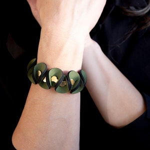 Olive Green & Gold Nature Inspired Statement Bracelet - An elegant and delicate unique textile cuff bracelet