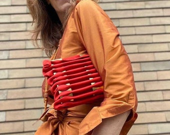 Fashionable Evening Clutch Bag - Red Luxury Clutch, Chic Statement Clutch, Elegant Classy handbag, Avant Garde Style.