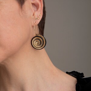 Black & Gold Spiral Statement Earrings Elegant Textile Earrings, Avant Guard Fashion Accessories image 3