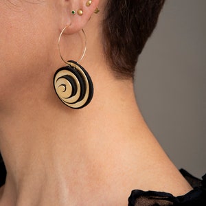 Black & Gold Spiral Statement Earrings Elegant Textile Earrings, Avant Guard Fashion Accessories image 2