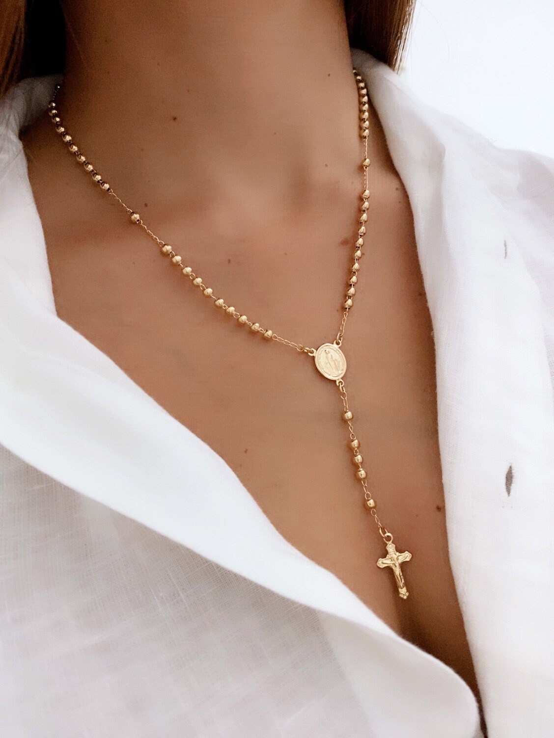 Wholesale Gold Rosary Necklace Rosary Style Necklace Bedaded Etsy