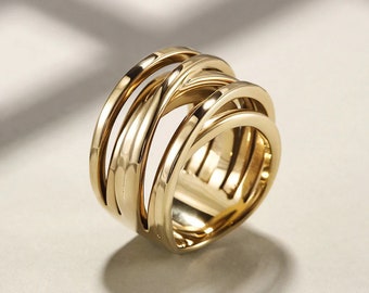 Multi Strand Ring Gold, Chunky Ring, Crossover Ring, Gold Band Ring, Statement Ring, Non Tarnish, Thick Ring, Luxury Ring