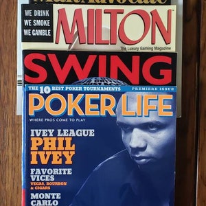 VERY RARE, out-of-print First Issue magazines. Titles are Poker Life, Milton (Berle), and Swing. All are in Near Mint condition.