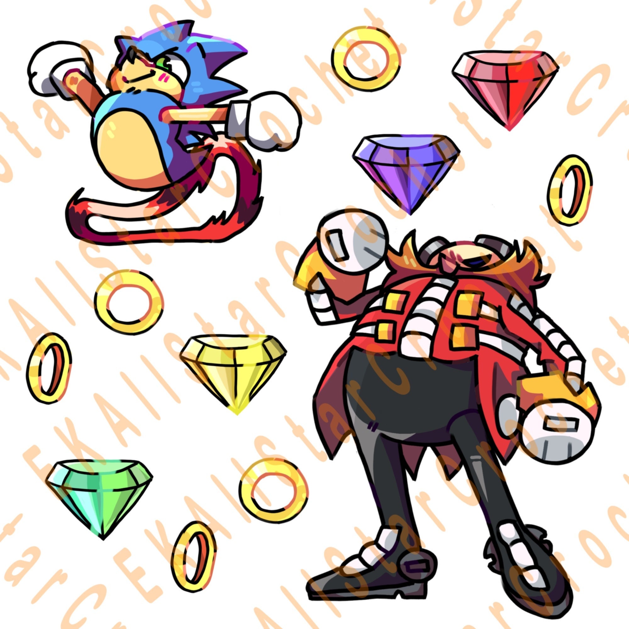 SONIC THE HEDGEHOG CHAOS EMERALDS FUll SET PLUS 10 GOLD RINGS & 1 SONIC  STICKERS
