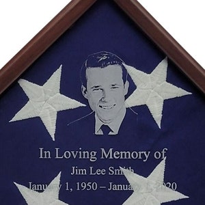 Personalized Burial Flag Case: Cherry Finish, Photo or Logo, Made in USA