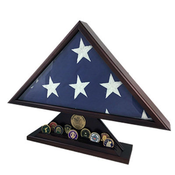 Hardwood Oak or Cherry Flag Case, and Coin Display Set. Fits 5' x 9.5' Veteran Burial Flag. Veterans Prefer Flag Cases Made in the USA!