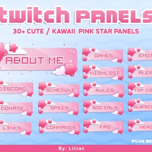 30+ Twitch Panels / Pink Stars / Star panels / kawaii / Pixel twitch / Pink Stream Panels / Cloud twitch panels / Kawaii Twitch panels