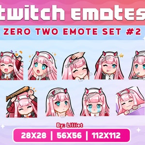 Zero Two Emote Pack for Twitch or Discord - 9 zero two emotes