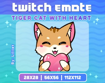 Tiger Cat with Heart - Emote for Twitch or Discord