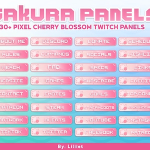 30+ Twitch Panels / Sakura Cherry Blossom / Pink panels / kawaii / Pixel twitch / Stream Panels