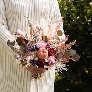 Neutral Dried Flower Bouquet: Boho Wedding Floral Arrangement