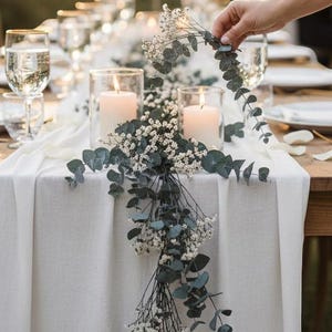 Eucalyptus Garland Wedding Table Runner | Silver Dollar Greenery Table Decor | Baby’s Breath Centerpiece | Bridal Table Styling