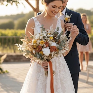 Dried Wildflower Wedding Bouquet: Cream Baby's Breath & Eucalyptus