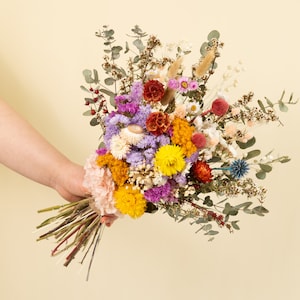 boho wedding dried flower bouquets, gift for mother's day. color dried and preserved flowers, eucalyptus wildflower bouquet