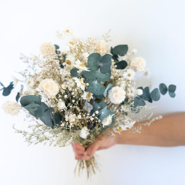 Dried Baby's Breath Bouquet, Daisy Eucalyptus Wedding Flowers