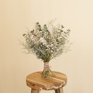 Natural dried baby&#39;s breath bouquet, greenery bridal bouquet, dried eucalyptus wedding flowers, botanical rust wedding, gift for her
