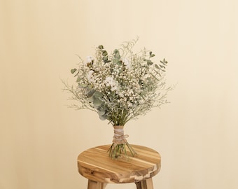 Natural dried baby&#39;s breath bouquet, greenery bridal bouquet, dried eucalyptus wedding flowers, botanical rust wedding, gift for her