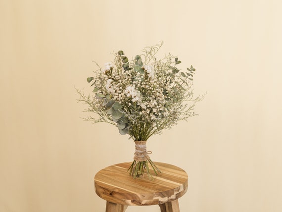 Natural Dried Baby's Breath Bouquet, Greenery Bridal Bouquet, Dried  Eucalyptus Wedding Flowers, Botanical Rust Wedding, Gift for Her 