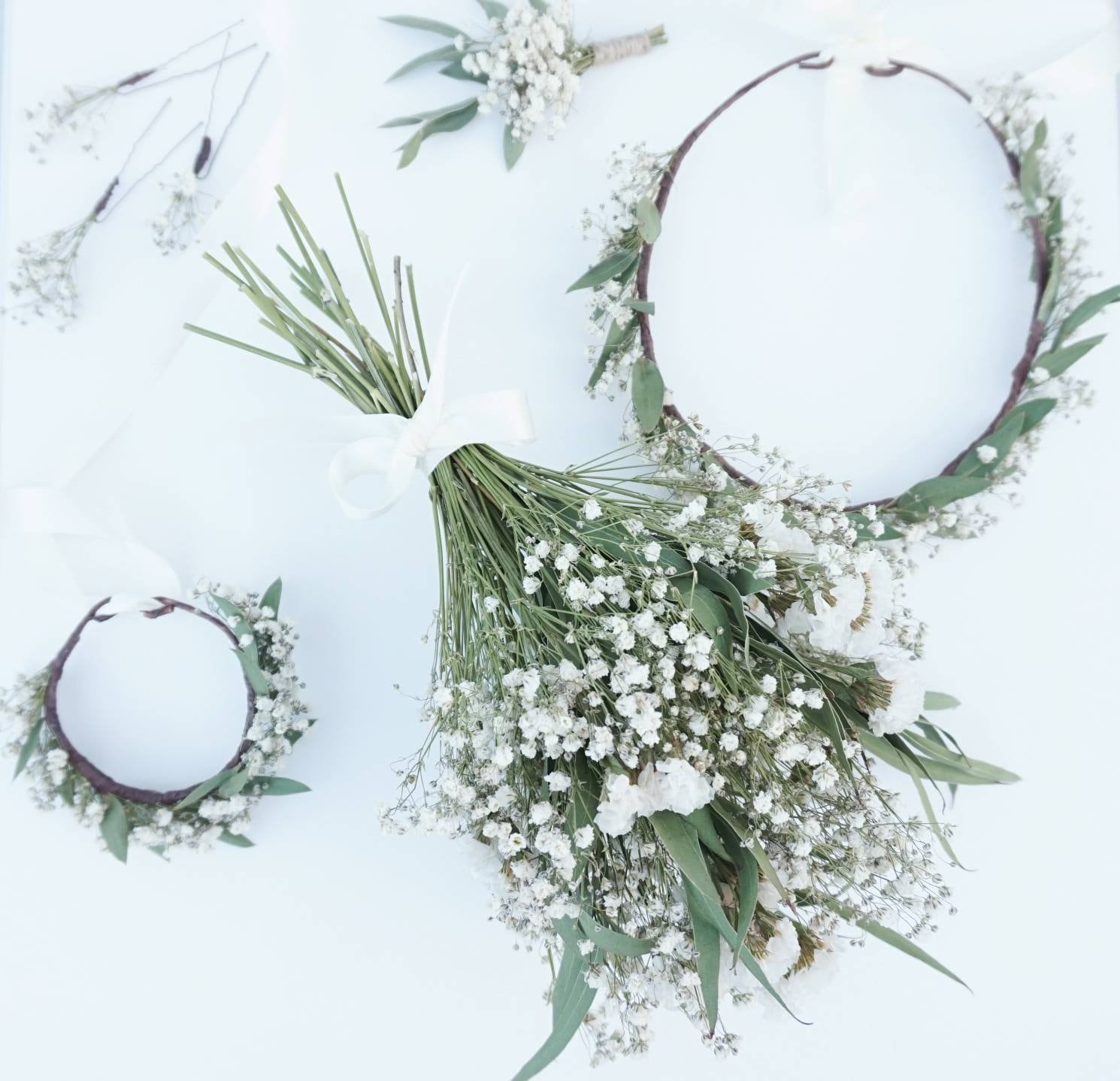 dried Baby's breath wedding bouquets, groom buttonhole, lapel pin…