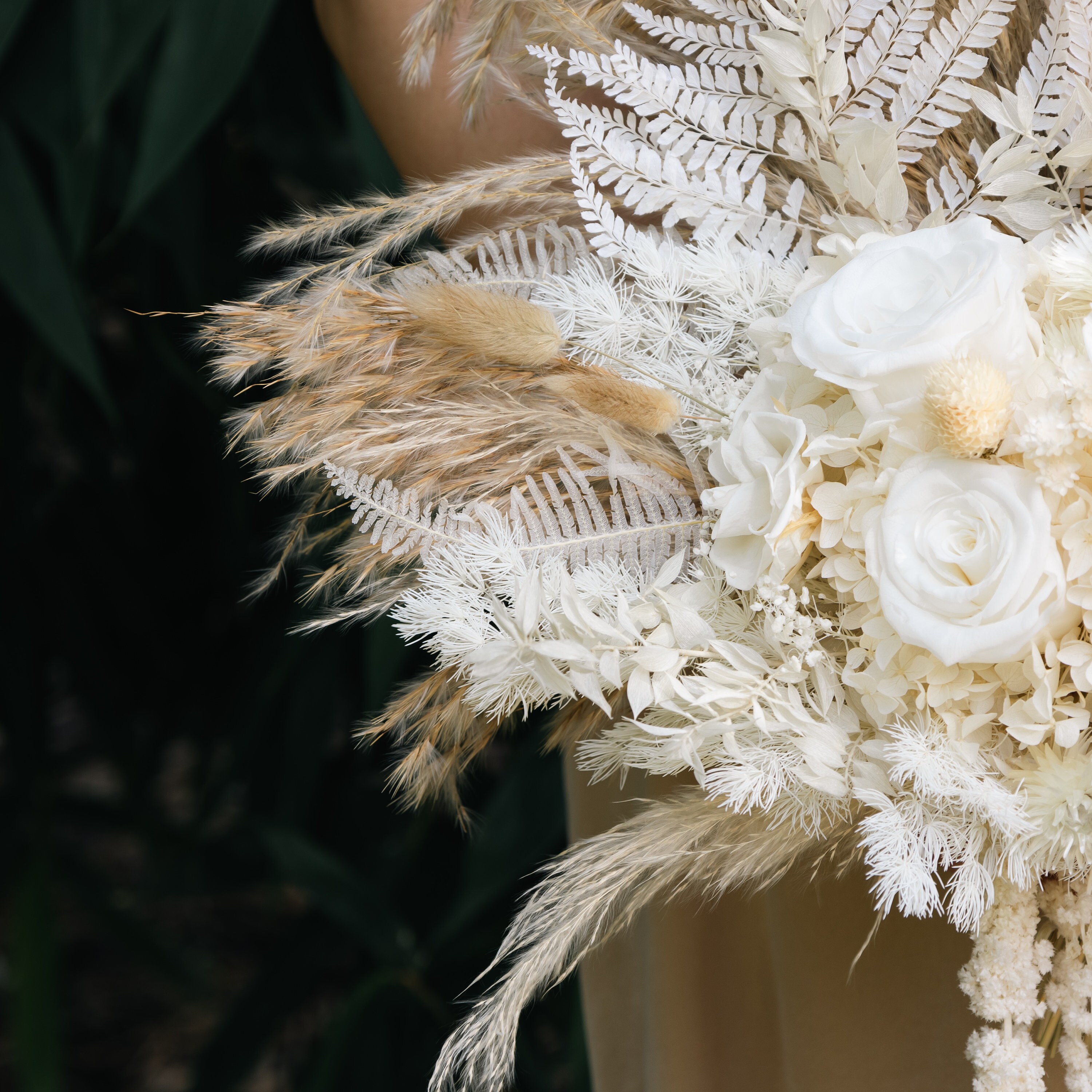 White & Neutral Tone Dried Flower Bouquet, Pampas Grass, Boho