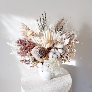 Neutral Dried Flower Arrangement: Cotton Flowers, Everlasting Home Decor