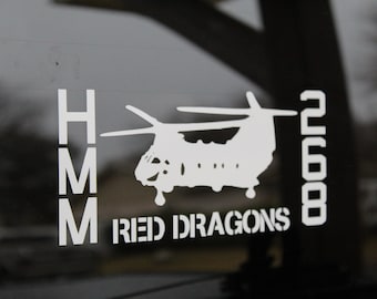 HMM-268 Red Dragons USMC CH-46 Helicopter Squadron Vinyl Car Decal