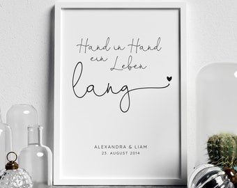 Personalized wedding gift: Hand in Hand Poster with Names and Date, Gift for Wedding & Anniversary, Minimalist Decor, Digital
