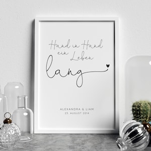 Personalized wedding gift: Hand in Hand Poster with Names and Date, Gift for Wedding & Anniversary, Minimalist Decor, Digital