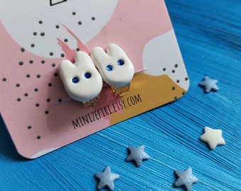 Kid animal bunny clip-on earrings for girls, Y3-8 cute animal kid earrings, non pierced, white