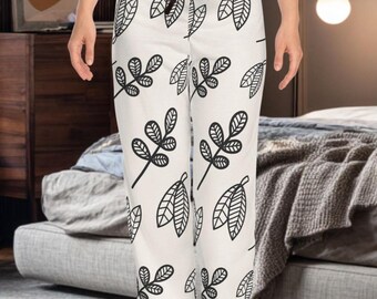Leaves Pajama Pants For Women, Super Soft PJs, Lounge Pants, PJ Pants, Drawstring Loungers, Leaf Pattern Pajama Pants, Floral Pajama Pant