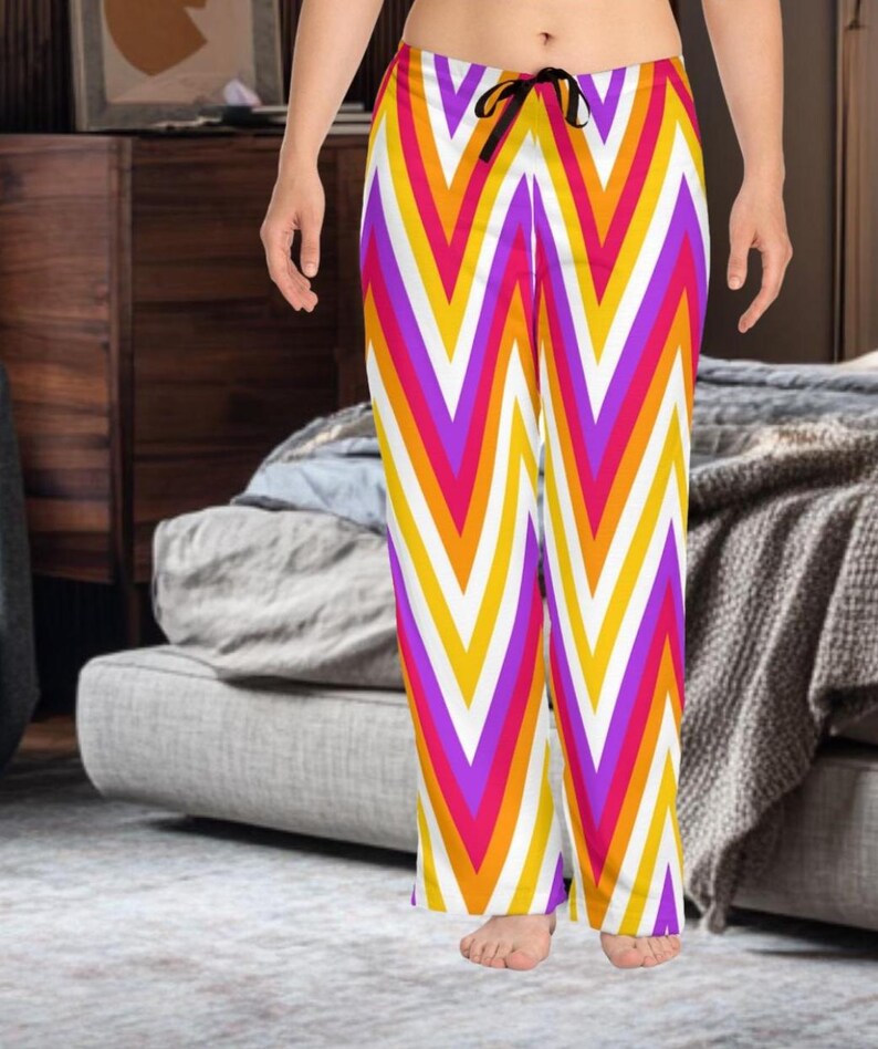 Chevron Pattern Slacks Chevron Pajama Pants, Chevron Stripe Pajama Bottoms, Patterned Lounge ...