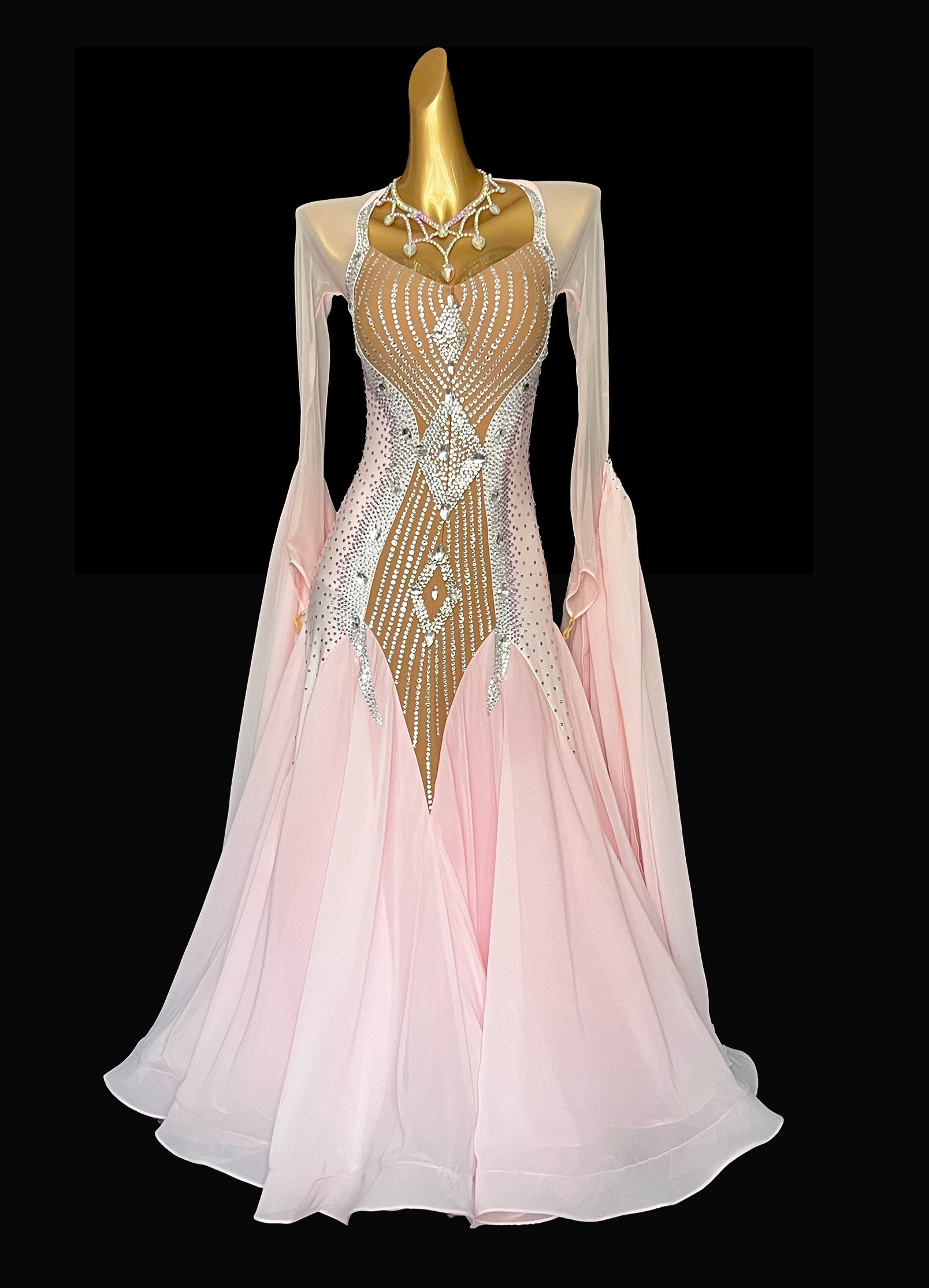 Fully stone peach pink ballroom dance dress/ Pre order product