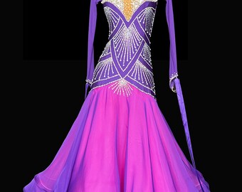 Fully stone fuchsia pink ballroom dance gown