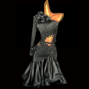 Asymmetrical black latin dance dress