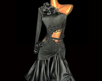 Asymmetrical Black Latin Dance Dress - Etsy UK