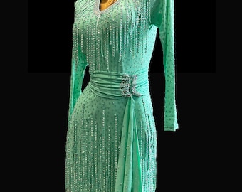 Fully stone spearmint Latin dance dress