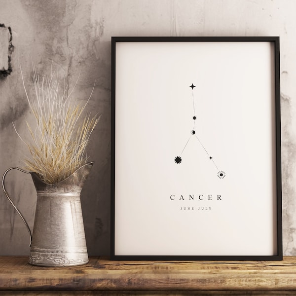 Cancer Constellation Print, Download, Minimalist, Vintage and Rustic Decor, Gift for Astronomy Space Fans, Black and White Print