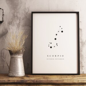 Skorpion Sternbild Poster, Download, Minimalistisch, Vintage und Rustikale Dekoration, Geschenk für Astronomie Fans des Weltraums, Schwarz und Weiß Druck