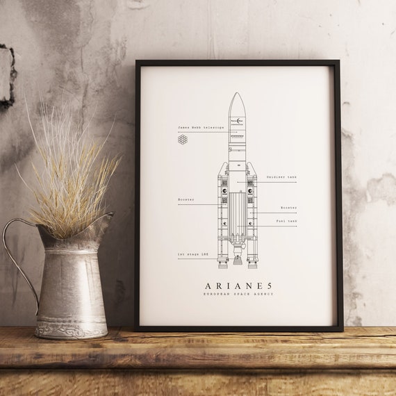 Rocket Blueprint Ariane 5 Wall Art Downloadable Print Etsy